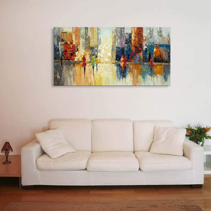 Canvas Wall Art Abstract Cityscape Painting Modern New York City Artwork Lady Romantic Street