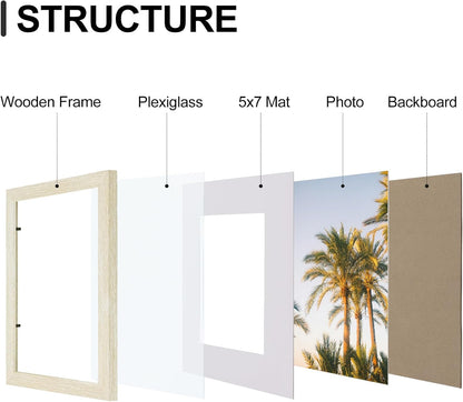Vittanly 8x10 Picture Frames Set of 9, Shatter Resistant Plexiglass, Display 5x7 Pictures with Mat