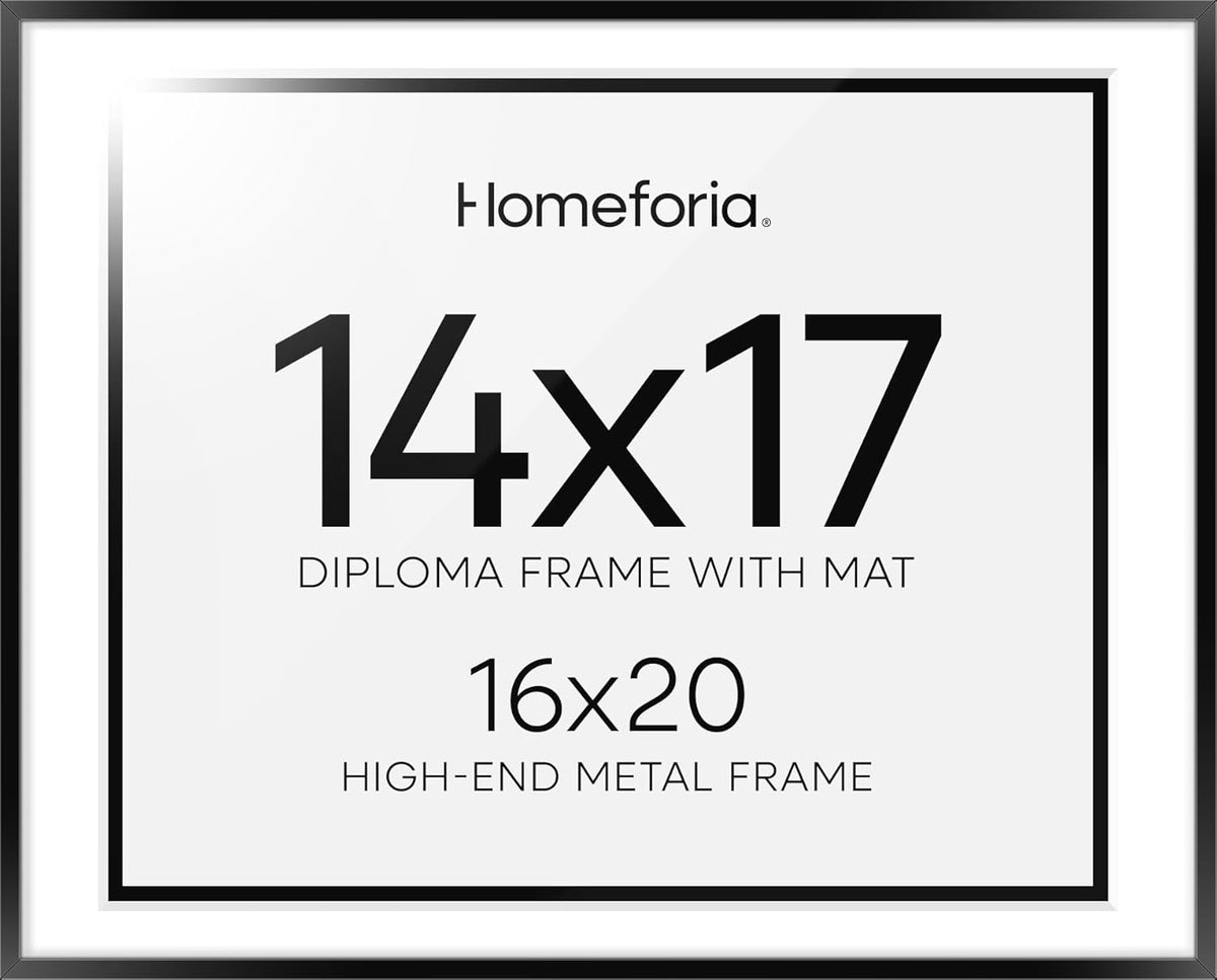 Homeforia Diploma Frame 16x20 Black, High End Metal 16 x 20 Black Certificate Frames with Mat 14 x