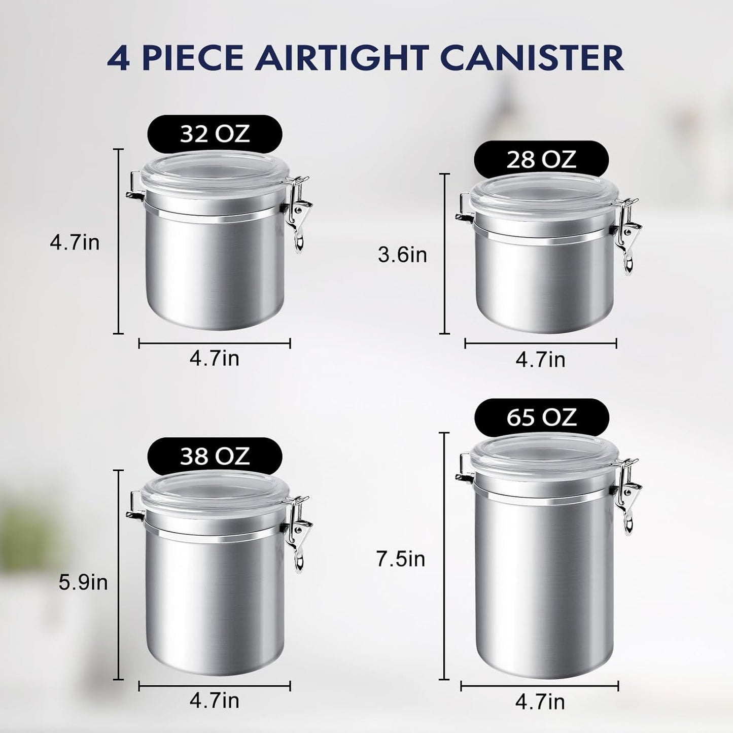 ENLOY 4-Piece Stainless Steel Airtight Food Storage Canister Set with Clear Lid, Containers Sets