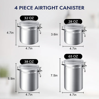 ENLOY 4-Piece Stainless Steel Airtight Food Storage Canister Set with Clear Lid, Containers Sets