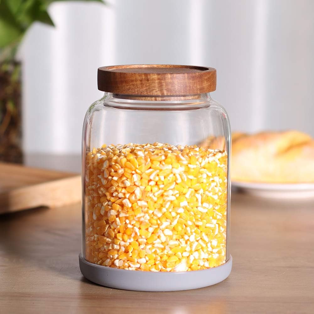 Glass Storage Jars with Airtight Lids, Set of 2 42 FL OZ (1250ml) coffee container with Wooden Lid