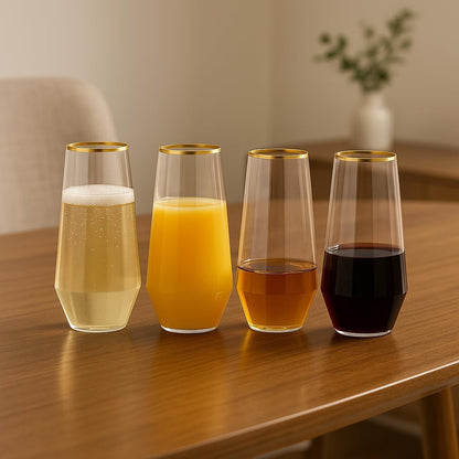 48 Pack Diamond Unbreakable Stemless Plastic Wine Stemless Toasting coacktail Glasses, Durable 9 Oz