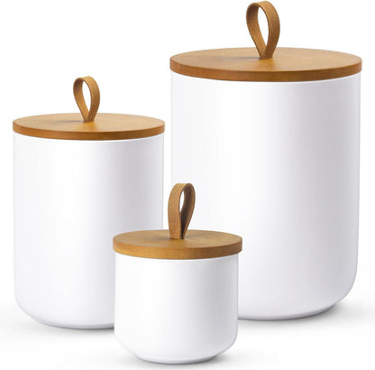 Ceramic Canisters Sets for Kitchen, Airtight Canister with Bamboo Lid, Ceramic Coffee Canister