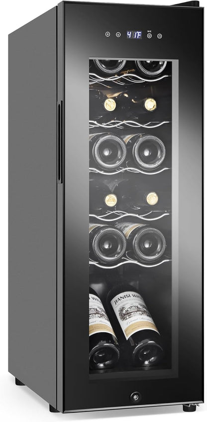 Wine Cooler Refrigerator 12 Bottles, Small Wine Fridge Mini Wine Fridge Countertop with Glass Door