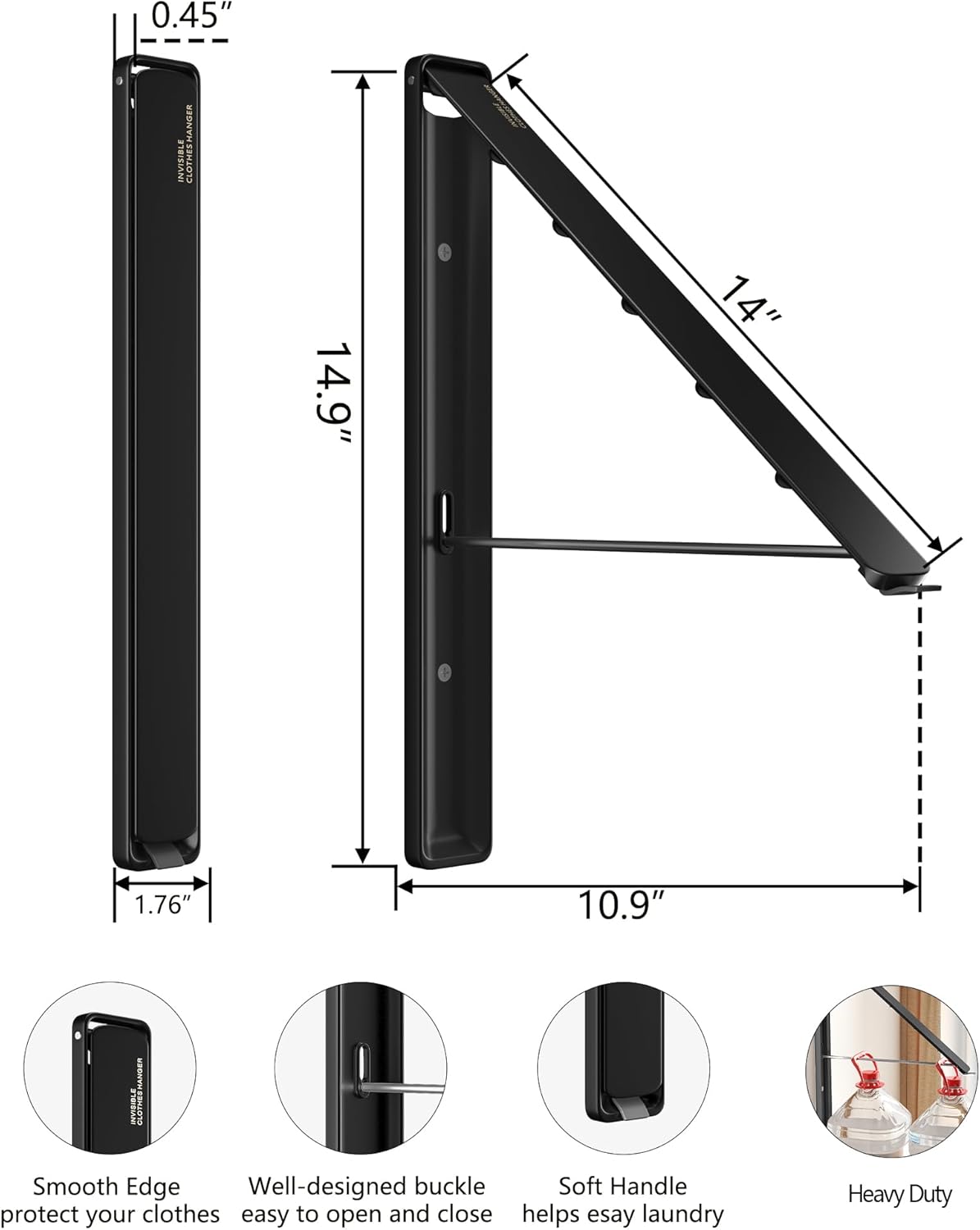Dr.DJ Clothes Drying Rack Wall Mounted, Retractable & Foldable Clothes Hanger for Laundry Room