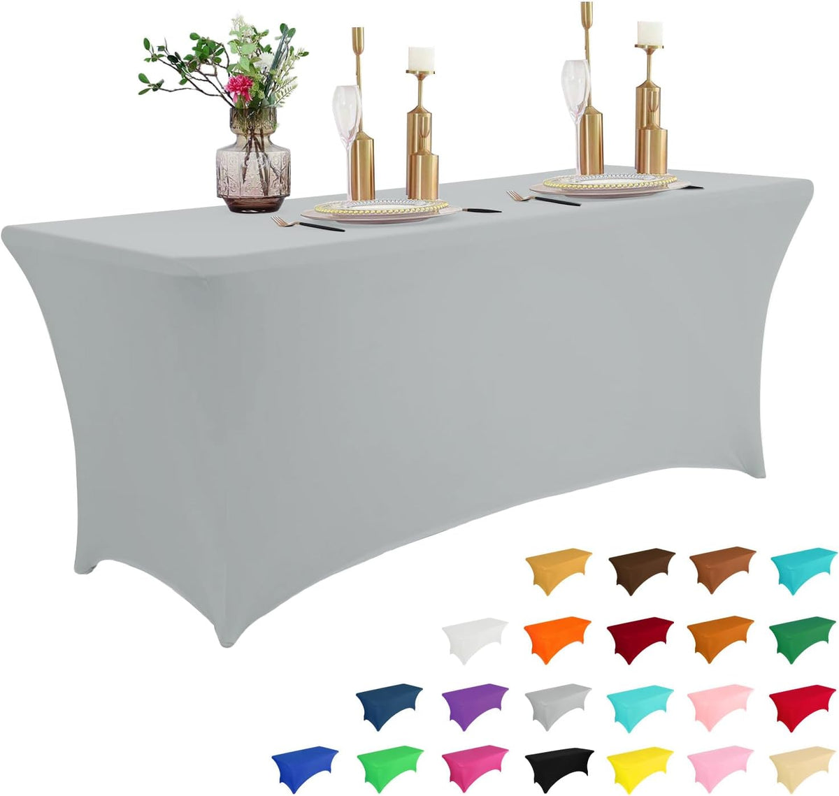 IVAPUPU 8FT Table Cloth for Rectangular Fitted Events Stretch Grey Table Covers Washable Cover