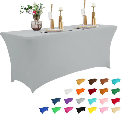 IVAPUPU 8FT Table Cloth for Rectangular Fitted Events Stretch Grey Table Covers Washable Cover