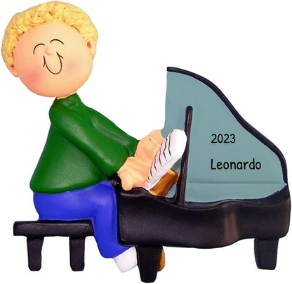 Elves Personalized Grand Piano Ornaments - Blonde Boy Musical Instrument Ornaments for Christmas