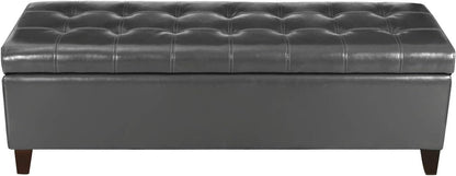 Joveco Storage Ottoman Bench, Tufted Leather 51 Inch Storage Bench for End of Bed Bedroom Living