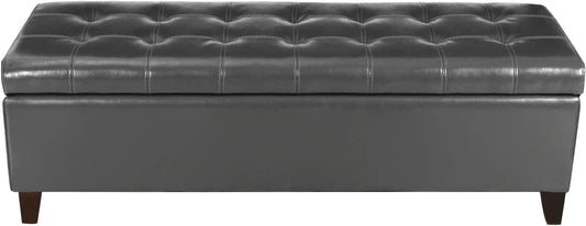 Joveco Storage Ottoman Bench, Tufted Leather 51 Inch Storage Bench for End of Bed Bedroom Living