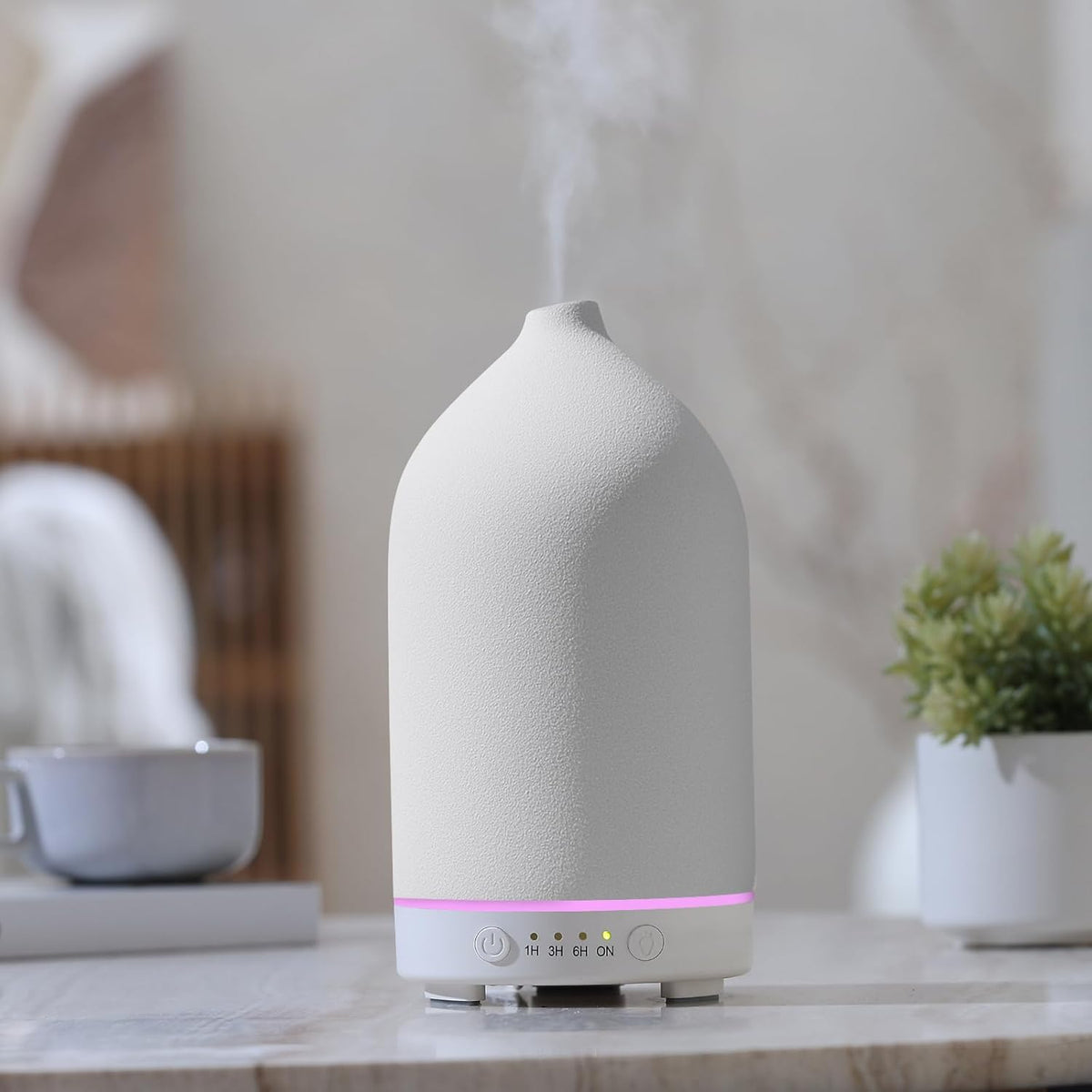 200ML Ceramic Essential Oil Diffuser - Ultrasonic Aromatherapy & Humidifier with 7-Color LED