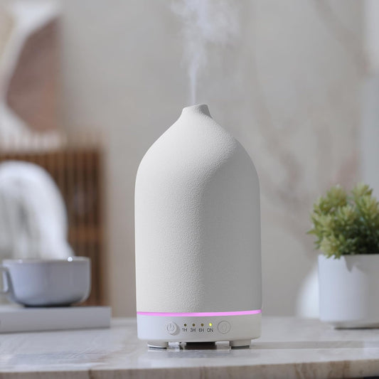 200ML Ceramic Essential Oil Diffuser - Ultrasonic Aromatherapy & Humidifier with 7-Color LED