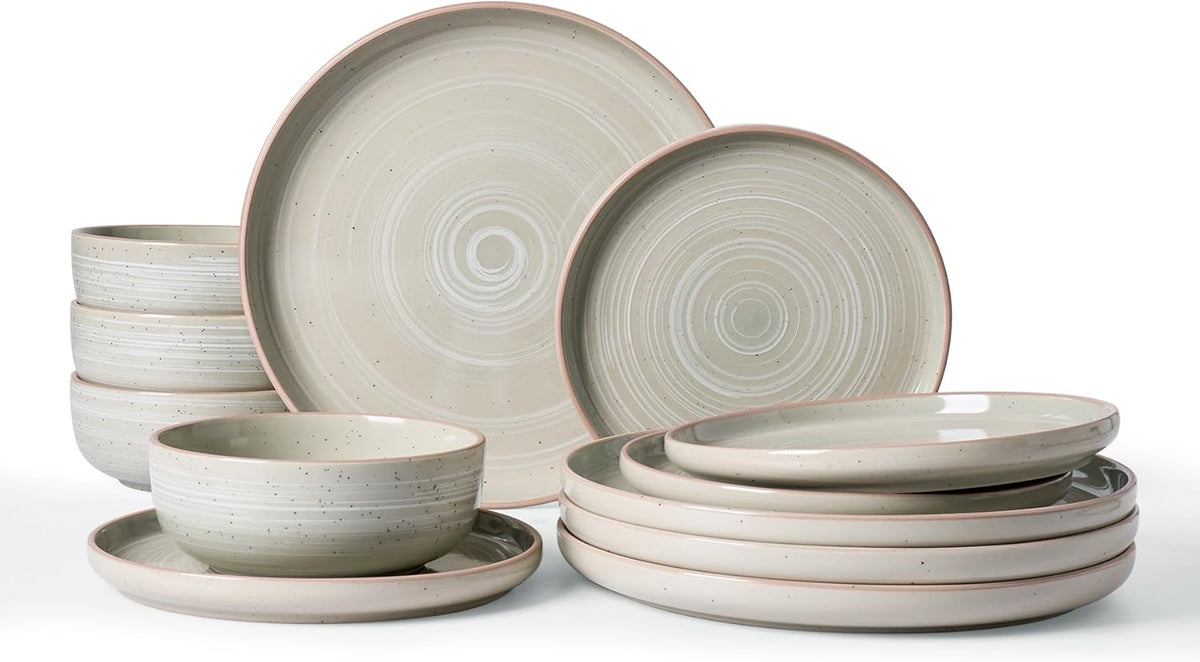 Famiware Meteor Plates and Bowls Sets for 4, 12 Pieces Dinnerware Sets, Microwave and Dishwasher