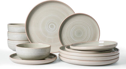 Famiware Meteor Plates and Bowls Sets for 4, 12 Pieces Dinnerware Sets, Microwave and Dishwasher