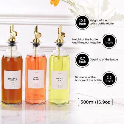Molimoli Oil and Vinegar Dispenser with Metal Pour Spout, Weighted Pourer, Glass Bottle Dispenser