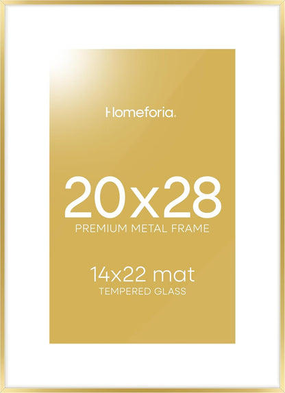 Homeforia 20x28 Picture Frame Gold, High End Metal 20 x 28 Poster Frames with Mat 14 by 22 Photo