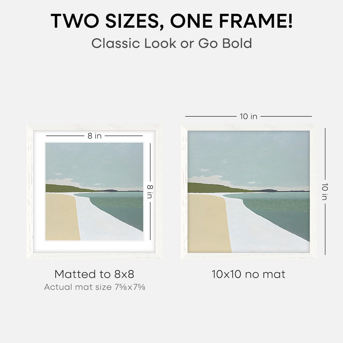 Homeforia 10x10 White Picture Frame, High-End Oak 10 x 10 Square Wooden Frames with Mat 8 by 8