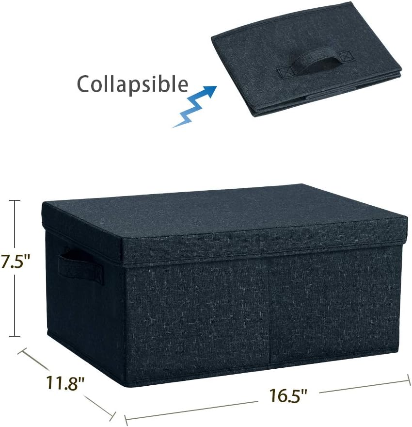 HOONEX Linen Foldable Storage Bins with Lids, 2 Pack, Storage Boxes with Carrying Handles and