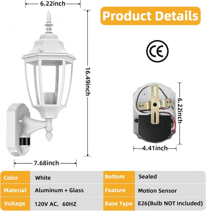 Lamomo Outdoor Wall Sconce, 2 Pack Dusk to Dawn Motion Sensor Light Fixtures, Exterior Aluminum