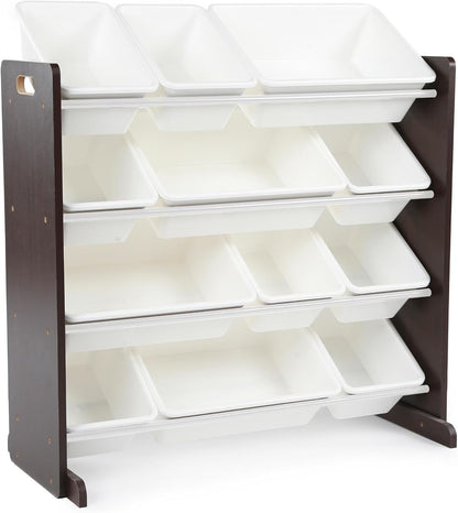 Humble Crew Kids Toy Storage Organizer with 12 Plastic Bins, Espresso/White – Removable Bins for