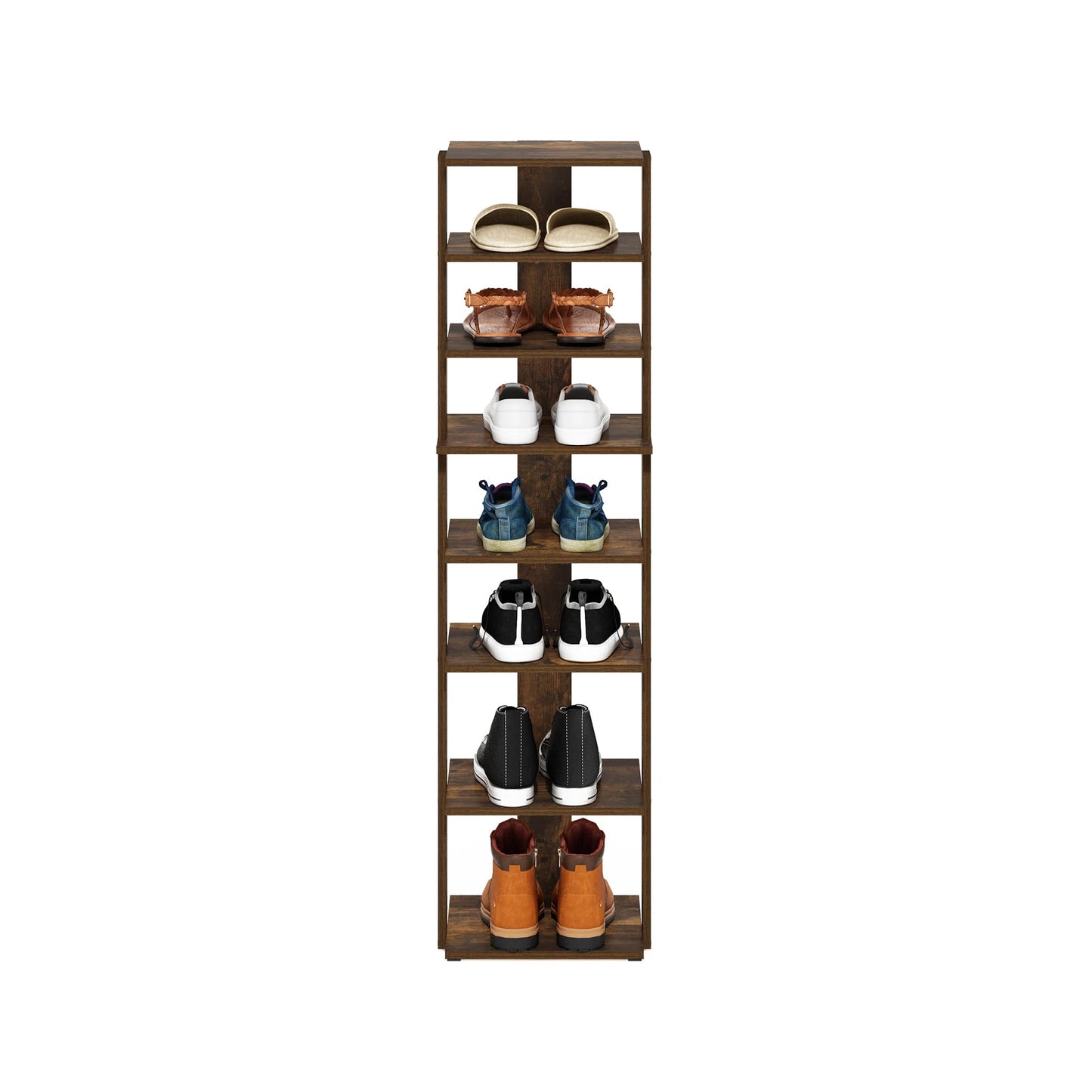 Furinno Compact Vertical Shoe Rack, 8-Tier Narrow Shoe Organizer, Free Standing Shoe Storage, Shoe