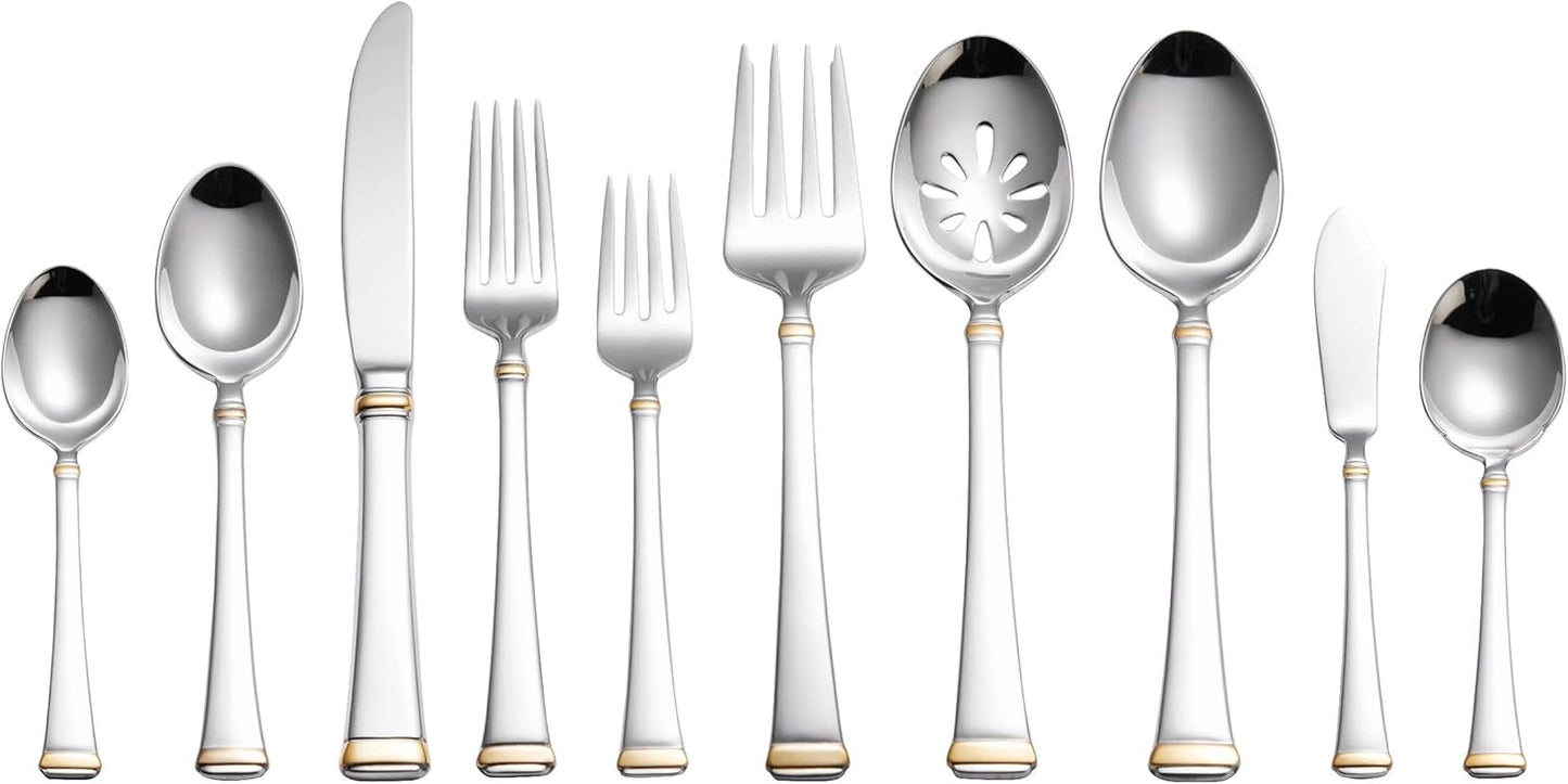 Mikasa Gold Accent Harmony Flatware Set for 12, 65 Piece 18/10 Stainless Steel Silverware with
