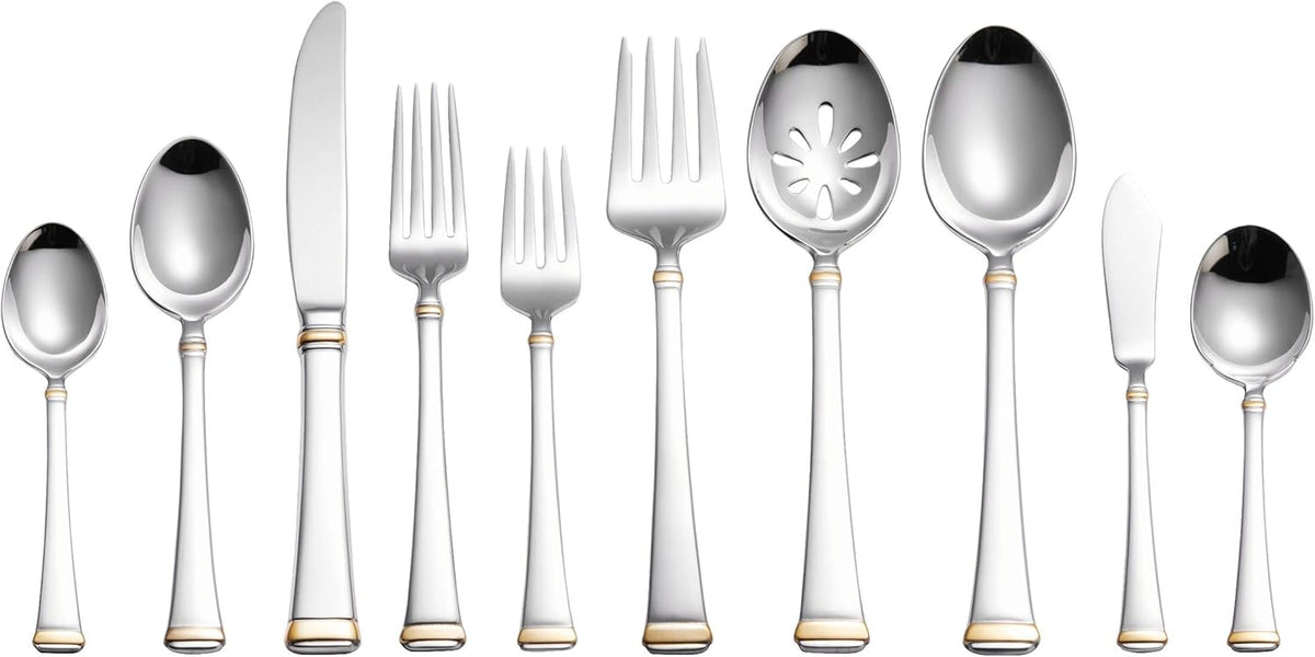Mikasa Gold Accent Harmony Flatware Set for 12, 65 Piece 18/10 Stainless Steel Silverware with