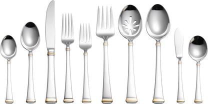 Mikasa Gold Accent Harmony Flatware Set for 12, 65 Piece 18/10 Stainless Steel Silverware with