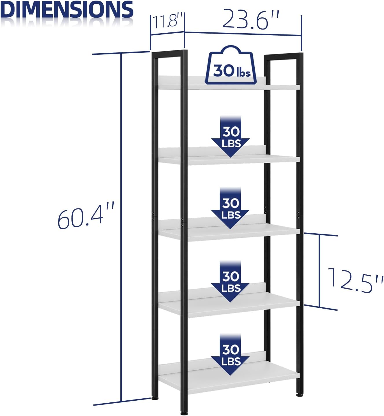 NUMENN Bookshelf, 5 Tier Bookshelves, Home Office Bookcase Shelf Storage Organizer, Free Standing