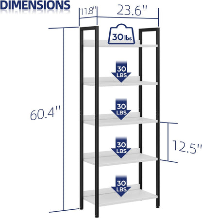 NUMENN Bookshelf, 5 Tier Bookshelves, Home Office Bookcase Shelf Storage Organizer, Free Standing