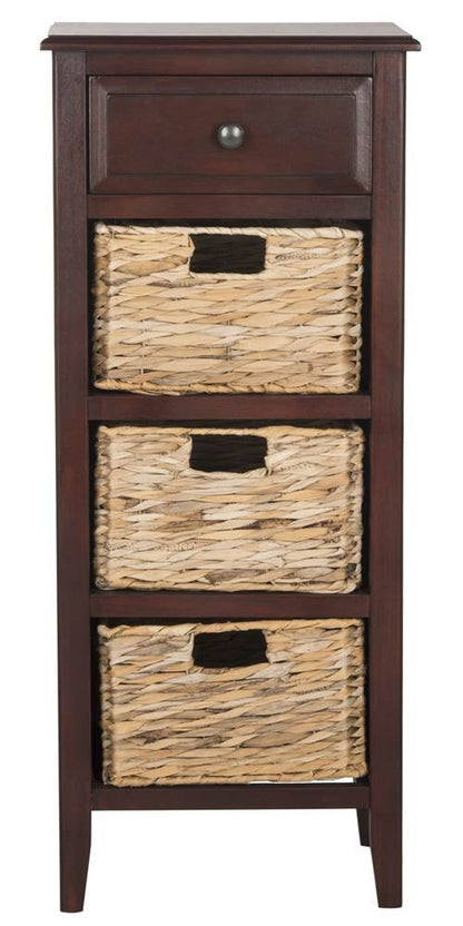 SAFAVIEH Furniture - Michaela 1-Drawer Storage Unit - Cherry - Solid Wood - Farmhouse Basket Tower