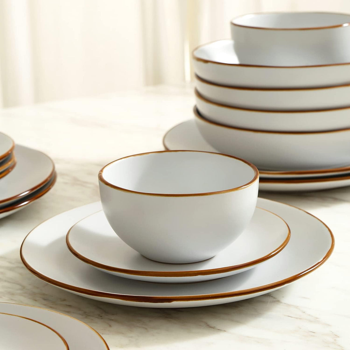 Stone Lain Brasa Modern Stoneware 16 Piece Dinnerware Sets, Plates and bowls Sets, Dish Set for 4