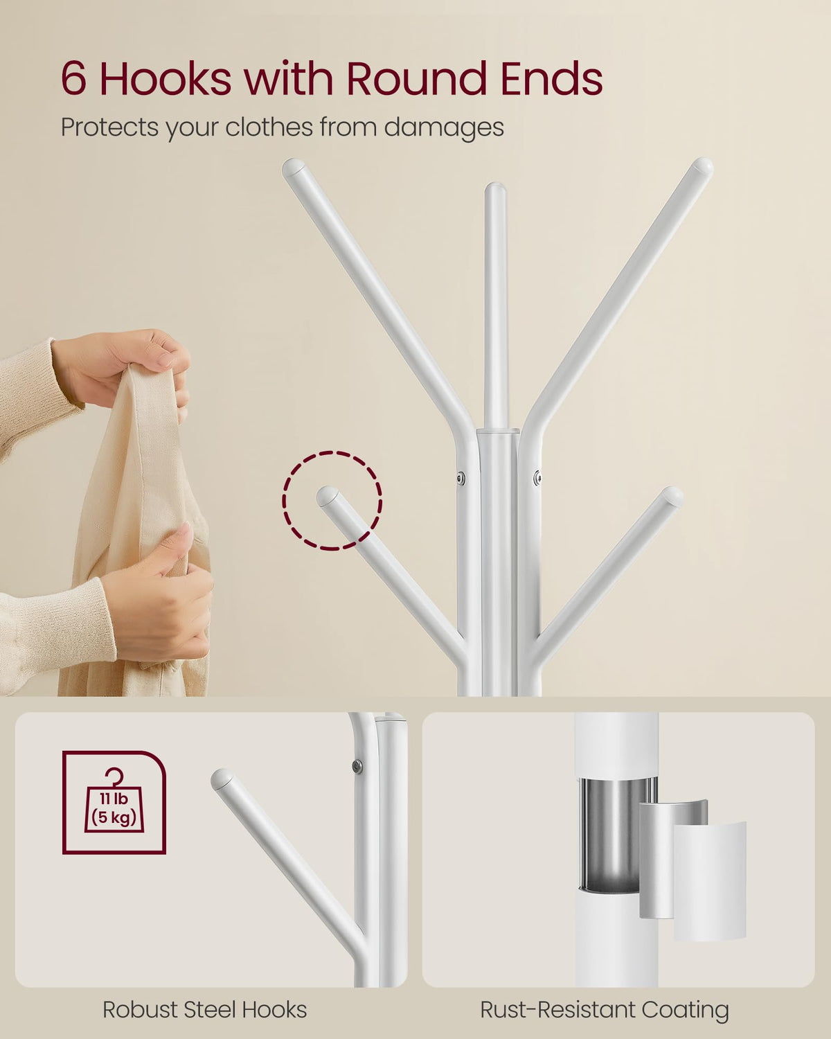 VASAGLE Coat Rack Freestanding, Hall Tree with 2 Shelves