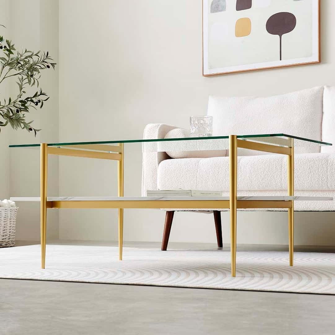 Rectangle Coffee Table for Living Room, Mid-Century Modern Design, L41 x W21 x H17, 2-Tier