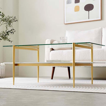 Rectangle Coffee Table for Living Room, Mid-Century Modern Design, L41 x W21 x H17, 2-Tier