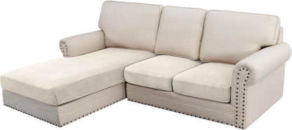 H.VERSAILTEX Velvet Stretch Sectional Couch Covers 3 Pieces, L Shape, Ivory Striped (Large Sofa 2