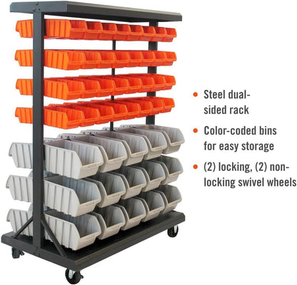 TRINITY Rolling Storage Bin Rack & Parts Organizer, 7-Tier Dual-Sided Bin Cart Shelving for Shop