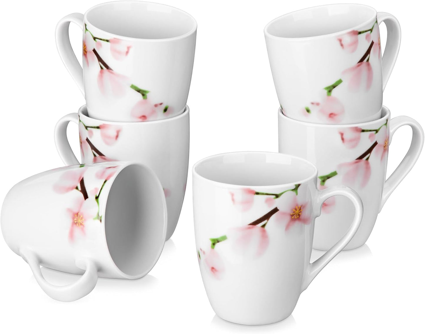 VEWEET Coffee Mugs Set of 6, 11 OZ Coffee Cups Set with Handle, Floral Mug Sets Ceramic Cup Set for