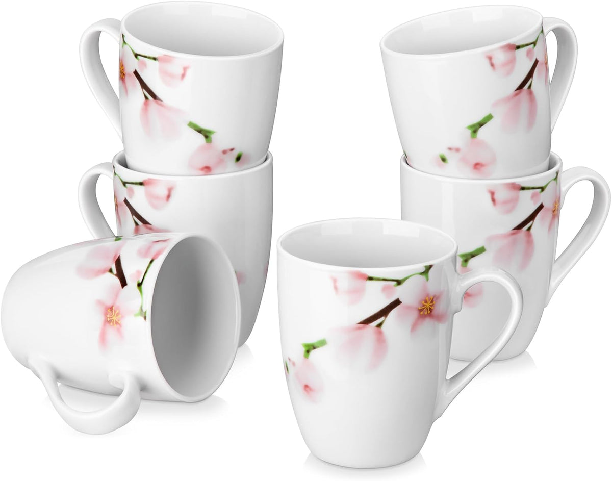 VEWEET Coffee Mugs Set of 6, 11 OZ Coffee Cups Set with Handle, Floral Mug Sets Ceramic Cup Set for