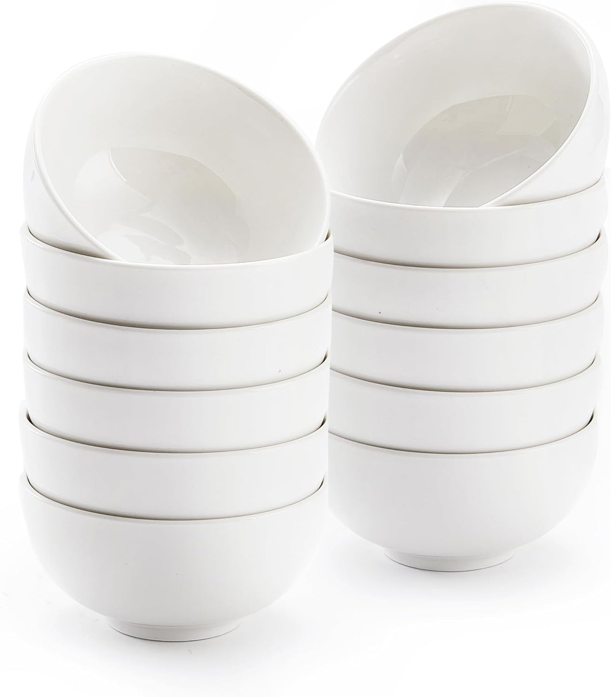 White 4.5in Small Ceramic Bowls 12 OZ, AntoKueh Cereal Bowls Set of 12 for Dessert, Rice, Jello