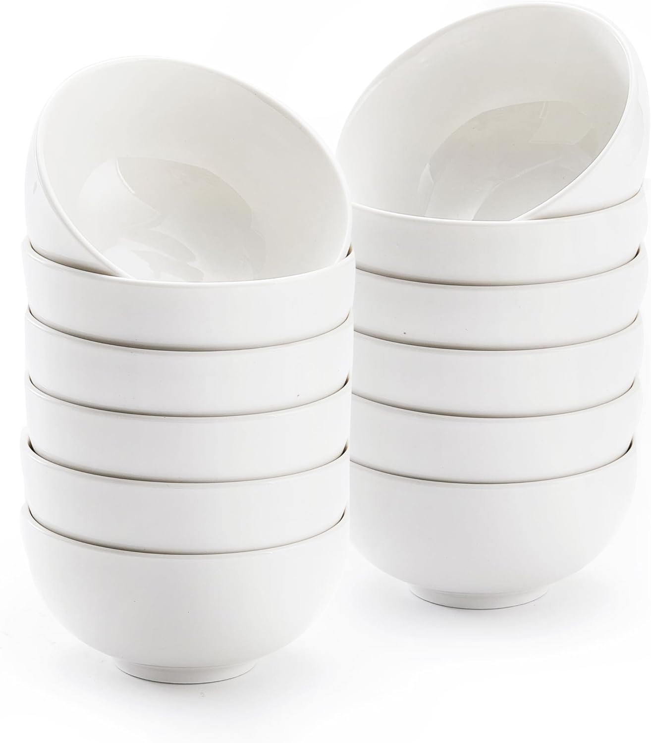 White 4.5in Small Ceramic Bowls 12 OZ, AntoKueh Cereal Bowls Set of 12 for Dessert, Rice, Jello
