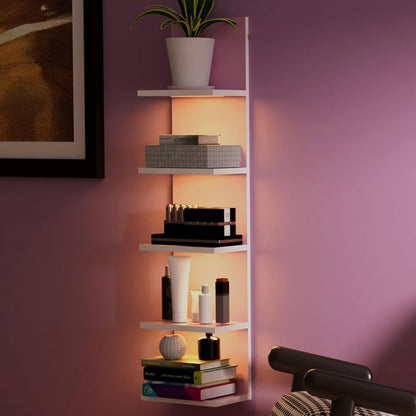 5 Tier Wall Shelf Unit,Modern Vertical Lack Wall Shelves with Light, Wall Mount, Floating Column