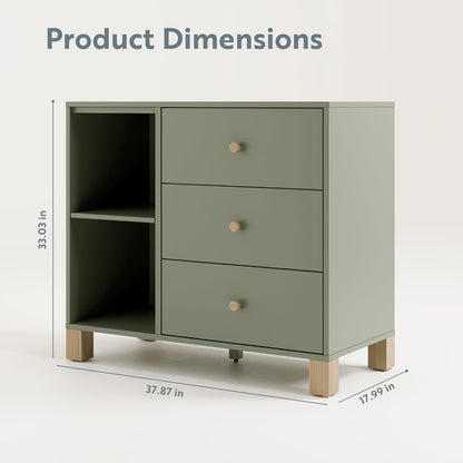 Storkcraft California 3 Drawer Combo Dresser (Olive with Driftwood) – GREENGUARD Gold Certified