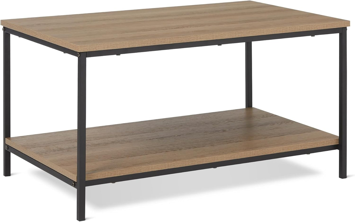 Amazon Basics Rectangular Coffee Table with Bottom Shelf, Living Room Center Table, Wooden, 19.9" D