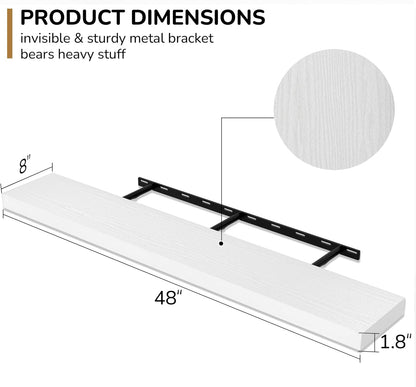 Fun Memories 48 Inch Floating Shelves - Fireplace Mantel Shelf - Deep Wall Mounted Wood Storage