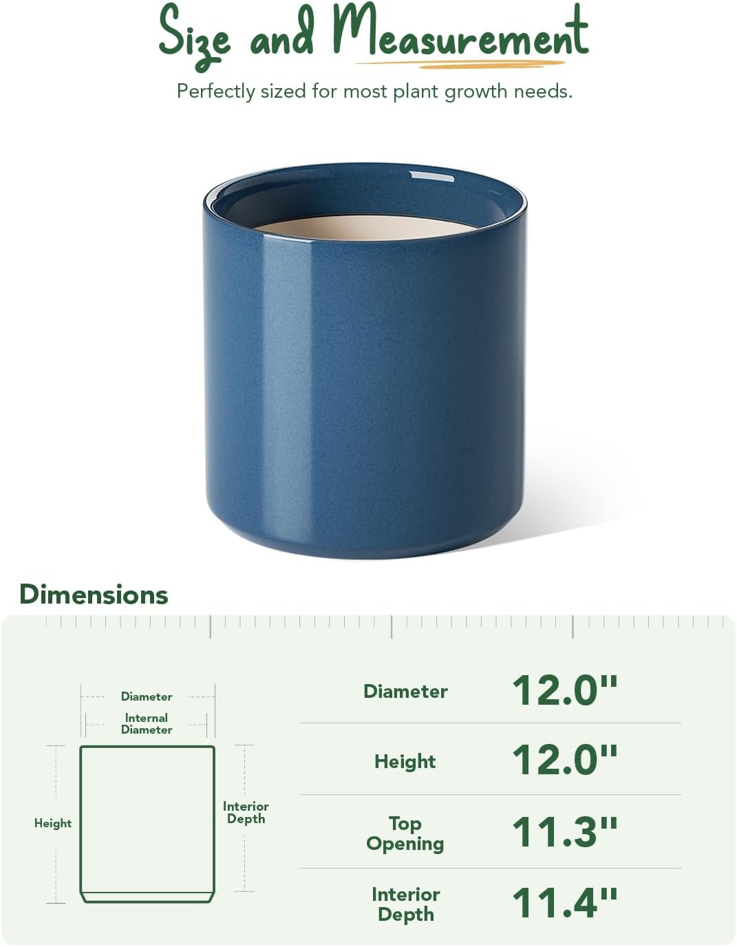 LE TAUCI 12 Inch Pots for Plants, Ceramic Large Plant Pot for Indoor Plants, Mid-Century Modern