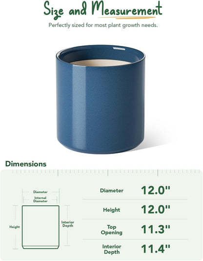 LE TAUCI 12 Inch Pots for Plants, Ceramic Large Plant Pot for Indoor Plants, Mid-Century Modern