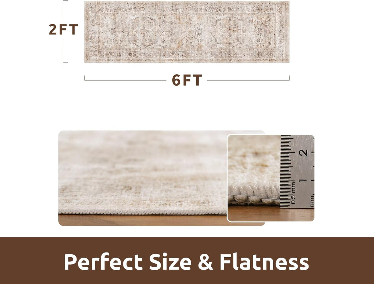AMOAMI-2X6 Runner Rug-Washable Runners for Hallways-Soft Non Slip Bedside Rugs for Bedroom-Vintage