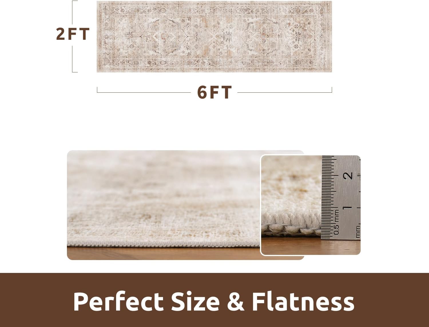 AMOAMI-2X6 Runner Rug-Washable Runners for Hallways-Soft Non Slip Bedside Rugs for Bedroom-Vintage